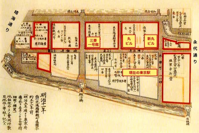 明治政府からの払下げ対象土地の地図